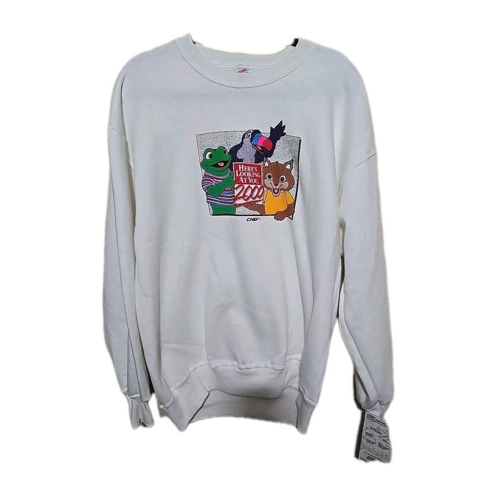 NWT Vtg JERZEES White Here's Looking At You Pullover Sweatshirt Men's Size XL